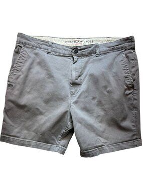 American Eagle Men's Chino Shorts Flat Front Stretch Size 38 Gray Solid Casual